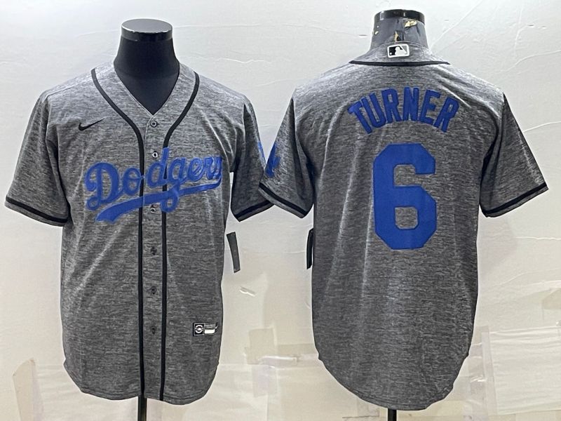 Men Los Angeles Dodgers #6 Turner Grey hemp ash 2022 Nike MLB Jerseys->los angeles dodgers->MLB Jersey